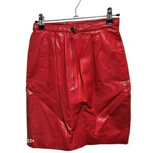 Vintage Tannery West Red Leather Mini Skirt 4 Made in‎ Korea 90s Y2K